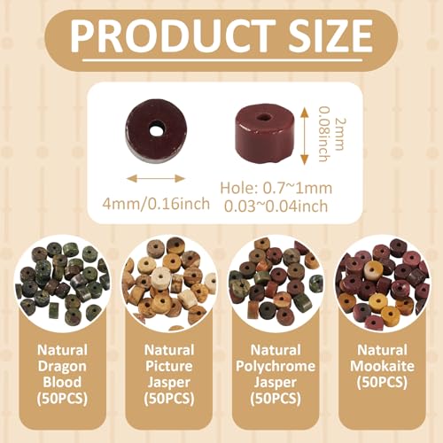 Beadthoven 200Pcs 4mm Flat Disc Gemstone Beads 4 Styles Natural Dragon Blood Picture Jasper Polychrome Jasper Mookaite Beads Brown Red Natural Stone Heishi Crystal Spacers for DIY Jewelry Making - color: Flat Disc-Red Brown, size: 4mm