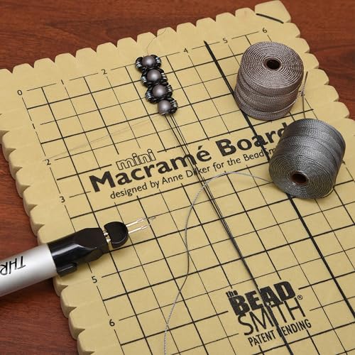 The Beadsmith Mini Macrame Board, 7.5 x 10.5 inches, 0.5-inch-Thick Foam, 6 x 9 Grid for Measuring, Bracelet Project with Instructions Included, Create Macrame and Knotting Creations - size: 7.5 Inches X 10.5