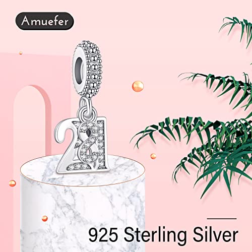Love Family Friendship Graduation Mothers Nurses Day S925 Bead Pendant Charms for Pandora Bracelets Necklaces, Gifts Women, for Anniversary Birthday Valentines Day Christmas, Silver Gold - style: Number 21 Charms Pendant