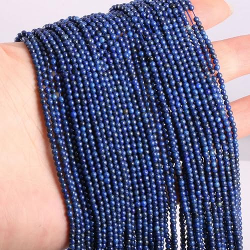 155pcs 2mm Natural Lapis Lazuli Stone Loose Round Beads Gemstone Smooth Samll Spacer Beads for jewerly Making Bracelet Necklace - color: Lapis Lazuli, size: 2 mm