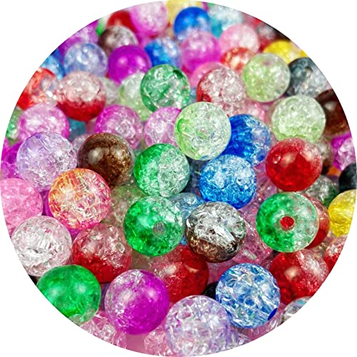 300pcs Crackle Acrylic Beads 8mm Crystal Round Crafts Bulk Spacer Beads for Jewelry Making Necklace Bracelet Earrings DIY Jewelry Decoration(Mix Colors) - color: Mix Colors, size: 8mm