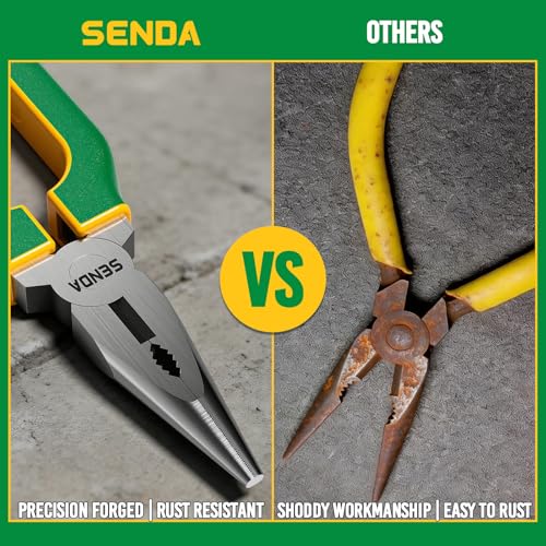 SENDA 6'' Needle Nose Pliers, Premium CR-V Steel Long Nose Tool with Wire Cutter, Anti-Slip Soft Grip for Home, Fishing, Jewelry & Crafts