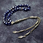 Simple Designed Natural Stone Worry Beads (8mm -33 Beads) - Prayer Beads Tesbih-Tasbih-Tasbeeh-Misbaha-Subha-Sebha-Sibha-Rosary (Evil Eye -8 mm 33- Beads) - color: Evil Eye -8 mm 33- Beads