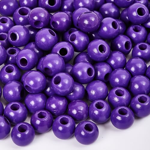 240pcs Purple Color Wood Beads 16mm Large Hole:6mm for Craft Art Work (Hole:6mm) - color: Purple