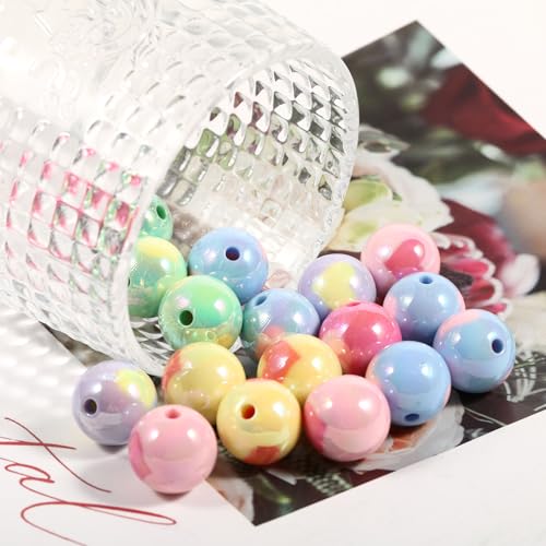 15Pcs Acrylic Beads Round 16mm UV Fruit Print Fit for DIY Jewelry Bracelet Necklace Keychain Beadable Pens Mobile Phone Chain Making Cute (Heart Mixed Color) - color: Heart Mixed Color