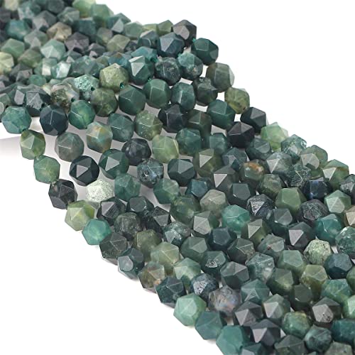 BEADIA Faceted Natural Moss Agate Stone Round Beads 8mm 36cm/Strand for Jewelry Making - color: Moss Agate, size: 8mm