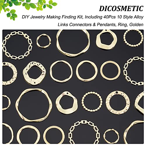 40Pcs 10 Styles Golden Linking Rings Alloy Circle Charms Round Hollow Connectors Metal Twist Ring Charms for DIY Necklace Bracelet Dangle Earring Jewelry Making Crafts - color: Golden