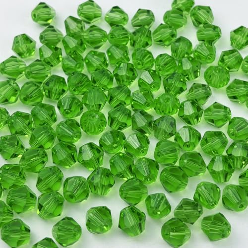 400pcs 4mm Bicone Glass Crystal Beads for Jewelry Making, Faceted Bicone Glass Spacer Beads for Bracelet Earring Necklace DIY Craft(Grass Green) - color: Grass Green, size: 4mm
