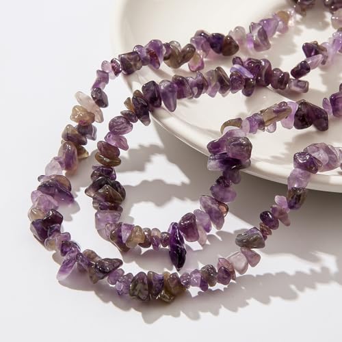 200pcs Natural Chip Stone Beads Amethyst Stones Crystals Stone Beads Gemstone Chip Beads for Bracelet Necklace Earrings Jewelry Making (Amethyst) - color: amethyst