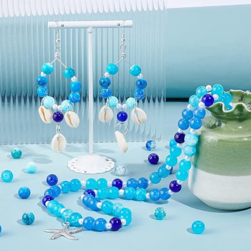 PH PandaHall 720pcs 8mm Blue Beads for Jewelry Making Glass Beads 24 Color Bracelet Bead Round Craft Loose Bead for Bracelets Necklaces Earring Summer Hawaii Boho Heshi Surfer Wave Jewelry Making - color: Blue