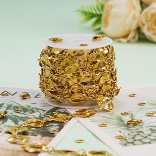 2 Meters Baroque Lip Chain for Jewelry Making Stainless Steel Bulk Chain Gold Plated Craft Chain Roll - color: Gold Lip
