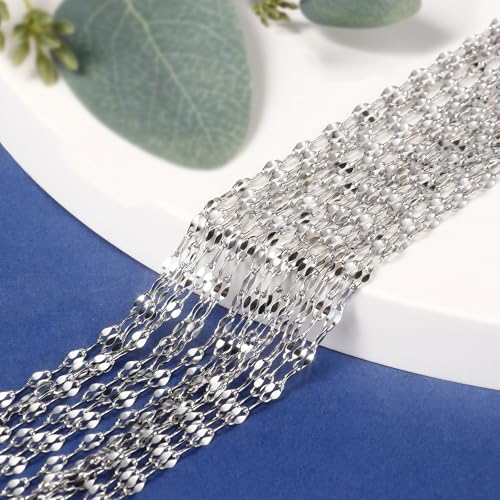 66FT Stainless Steel Lip Chain for Jewelry Making 2MM Silver Sparkly Link Chains Roll Bulk for DIY Crafts Jewelry Making - color: Stainless Steel