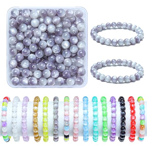 200pcs Glass Beads for Bracelets, 8mm Crystal Glass Round Beads for Jewelry Making, DIY Crafts, Single Box (Grey) - color: Grey