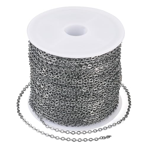 Beadthoven 32.8Ft Brass Flat Cable Chain for Jewelry Making 1.5mm Black Flat Cross DIY Necklace Chain Bracelet Jewelry Finding Chains Extender Chains Bulk for Jewelry Making Supplies - color: Black, size: 1.5mm