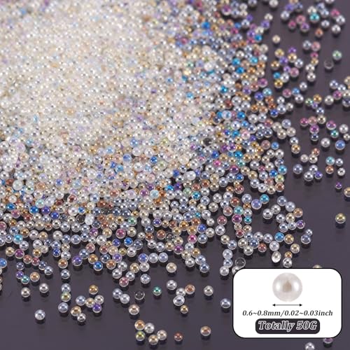 Pandahall 50g Translucence DIY 3D Caviar Nail Art Decoration Mini Micro Glass Beads for Nail Care No Hole Crystal 0.6-0.8mm X-MRMJ-R038-B02