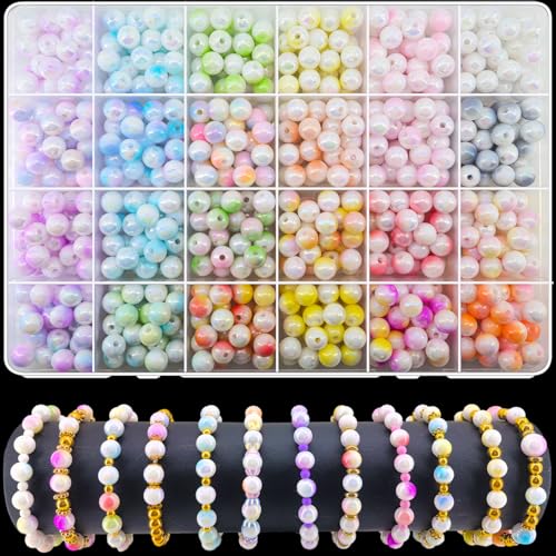 720Pcs 8mm Acrylic Round Beads for Jewelry Making, 24 Colors Pastel Two Tone Round Bead for Bracelets Making Kit Candy Plastic Bubble Gum Beads Loose Beads Bulk for DIY Necklace Crafts Phone Charm - color: Pastel 8mm