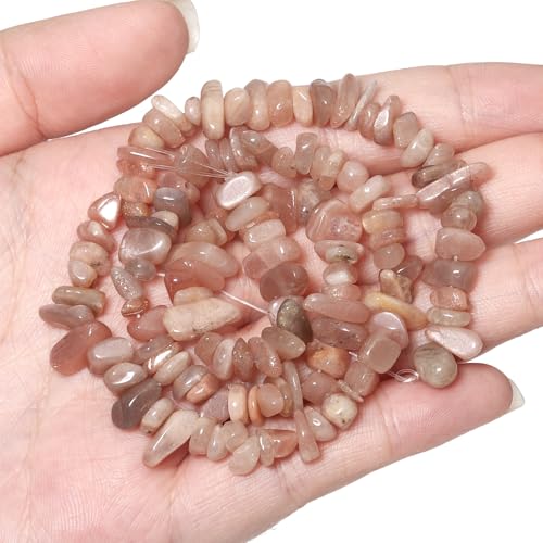 30in Sunstone Natural Chip Stone Beads 5-8mm About 230pcs, Irregular Drilled Light Orange Pink Bead for Bracelets Jewelry Making Supplies for Adults, DIY Crafts. - color: Sunstone