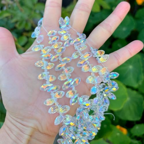 200pcs Czech 12mm Faceted Teardrop Briolette Crystal Glass Loose Beads Pendant Drop Spacer Bulk Crystal AB for DIY Jewelry Making CCT2-2 - color: Crystal AB, size: 12x6mm - 200pcs