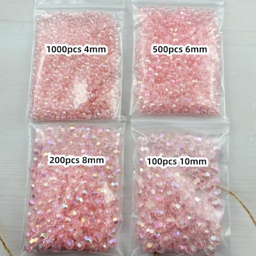 1800pcs Acrylic Faceted Round Beads 4mm 6mm 8mm 10mm AB Colors Glossy Acrylic Round Spacer Beads with Hole for DIY Bracelet Necklace Jewelry Making Supplies Handmade Craft(Light Pink AB) - color: Light Pink AB