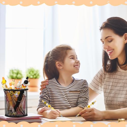 Colarr 24 Sets Plastic Beadable Pens DIY Pens Making Kit Assorted Wood Beads Crystal Spacer Black Ink Ballpoint for Women Crafts Office Family Gifts(Sunflower) - style: Sunflower