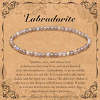 BONNY BOXX Natural Genuine Gemstone Faceted Round Beads Bracelets, 3mm Adjustable Stretchy Tiny Faceted Black Tourmaline Bracelet, Healing Crystal Reiki Chakra Dainty Jewelry Fashion Gifts - color: Labradorite