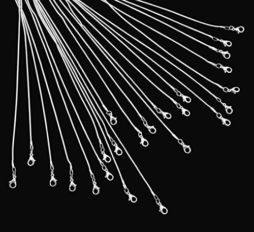 Snake Chains Necklace 24pcs 925 Silver Plated 1.2mm DIY Charms Link with Lobster Clasps for Jewelry Making (16 inch) - size: 16 inch