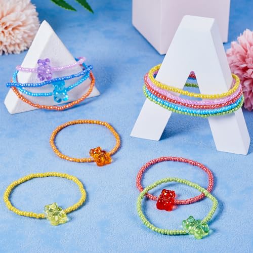 Elecrelive Glass Round Beaded Bracelet Set Clay Beaded Bracelets Stretch Bracelets - color: 7 Colors
