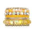 RIAH FASHION Multi Color Stretch Beaded Stackable Bracelets - Layering Bead Strand Statement Wrap Bangles - color: Mermaid Glass - Yellow, size: 7.0 Inches Length