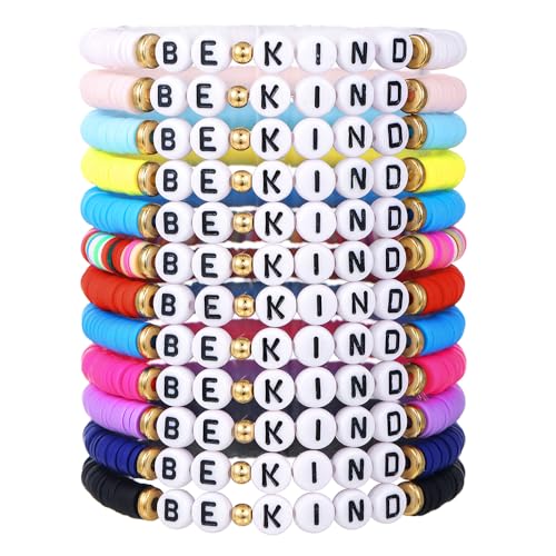 Friendship Bracelets Boho Stackable Bracelets for Women Surfer Heishi Clay Bead Bracelets Stretch Preppy Bracelets Colorful Boho Bracelets for Women - color: BE KIND