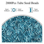 2000Pcs Tube Seed Beads 2x7mm Mini Long Glass Bugle Bead Small Craft Loose Spacer Beads for DIY Phone Charms Waist Bead Bracelets Earrings Necklaces (Sky Blue) - color: Sky Blue