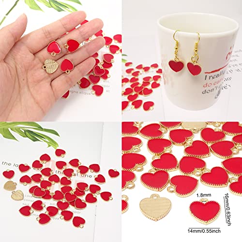 Honbay 40PCS Enamel Alloy Charms Pendant Dainty Cute Love Heart Shaped Pendants Valentine's Day Pendant Bead Charms for Keychains Earrings Bracelets Necklaces Jewelry Making and DIY Crafts - color: Red