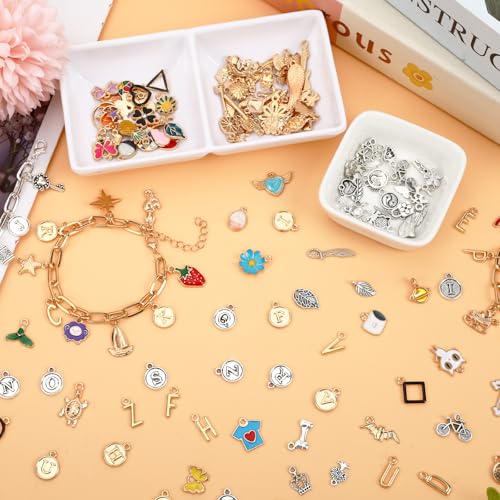 SANNIX 486Pcs Charm Bracelet Making Kit, Including 16 Bangles 228 Charms 240 Jump Rings and Pliers Tools for Crafts, Gold Silver Charm Chain for DIY Bracelet Making Supplies