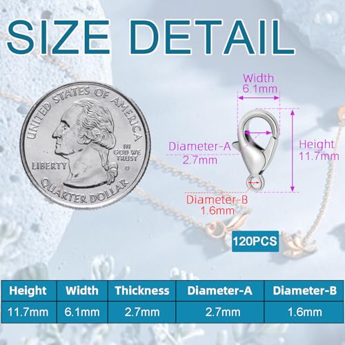 CooBigo 120pcs 12mm Lobster Clasps, Tiny Metal Alloy Lobster Claw Clasps for Necklace Bracelets Clip, Keychain Ring, Jewelry Making Accessories (Silver) - color: 12mm Lobster Clasps Silver