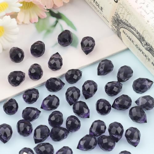 100pcs Purple Violet Faceted Crystal Glass Beads 8x10mm, Shiny Teardrop Glass Beads for Jewelry Making, Crystal Beads for Bracelet Necklace Earring DIY Craft - color: Purple Violet