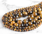 10mm 100pcs Natural Stone Beads Tiger Eye Round Genuine Stone Beading Loose Gemstone Hole Size 1mm DIY Charm Smooth Beads for Bracelet Necklace Earrings (Tiger Eye 10mm) - color: Tiger Eye, size: 10mm