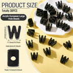 FASHEWELRY 30Pcs Acrylic Letter W Beads with Large Hole Big Plastic Letter Blocks European Beads 3D Letters Chunky Vowel Initial Alphabet Bead for Key Chains Necklace DIY Arts Craft Projects - color: Black, size: W