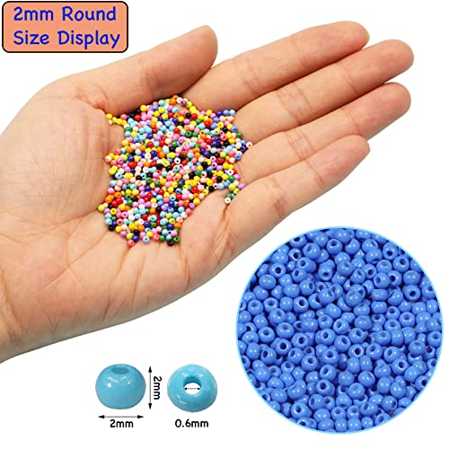 Bala&Fillic 2mm Round Size Seed Beads 10000pcs/110 Grams in Box 12/0 Blue Small Glass Seed Beads for Making Jewelry Earring Bracelets Necklace (Blue) - color: Blue