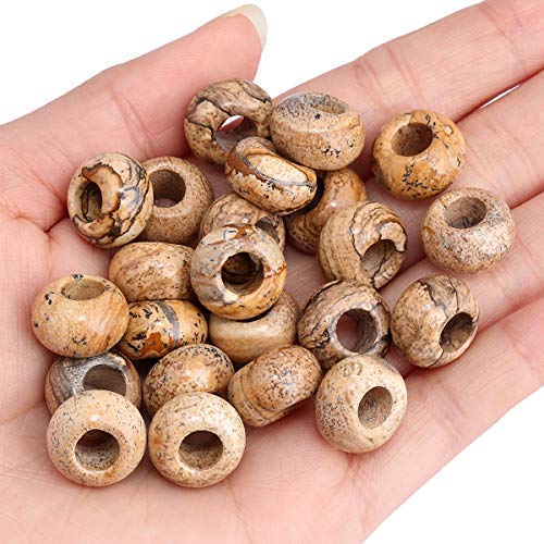 Nupuyai Pack of 30 Large Hole Stone Loose Beads for Jewelry Making, Polished Rondelle European Beads fit Charms Bracelet, Picture Jasper - color: Khaki, size: 14x8mm