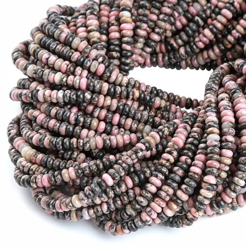 150PCS 2x4mm Natural Black Lace Rhodonite Rondelle Beads Abacus Disk Stone Beads Round Loose Spacer Gemstone Beads for DIY Bracelet Necklace Jewelry Making - color: Black Lace Rhodonite, size: 2x4mm Abacus Disk