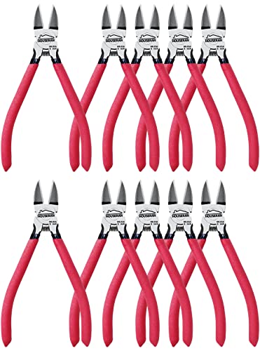 Wire Cutters 10 Pack, 6" Dykes Cutteres, HOUSERAN Wire Snips with Non-slip Red Handle, Side Cutter, With Spring Loaded, Flush-Cutter for Artificial Flowers, Crafts, Zip Tie - color: Red