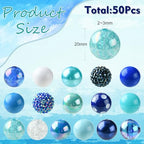 DanLingJewelry 50Pcs Random Blue Series 20mm Acrylic Round Chunky Bubblegum Large Ball Beads for Jewelry Bracelets Making - color: 50pcs - blue