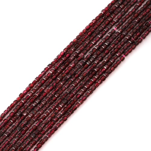 Faceted Natural Dark Red Garnet 2-3mm Cube Square Loose Beads Gemstone Small Loose Beads Healing Crystal Energy Stone for DIY Jewelry Making 15" - color: Dark Red Garnet