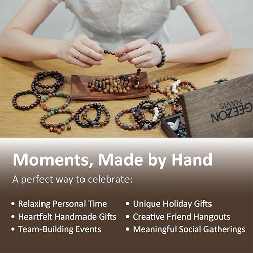 Geezon Navis Bracelet Making Kit - 10mm Natural Wooden Beads with Letters & Stone Beads - 296pcs in 16 Colors - DIY Jewelry Making Starter Kit Adult Men Women Birthday Mothers Day Gift Craft