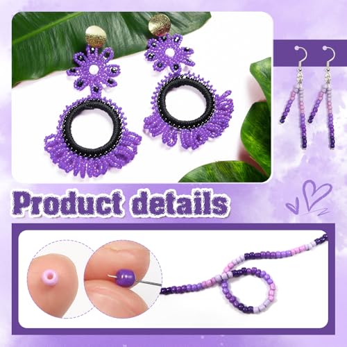 TOAOB 1500pcs 3mm Purple Colors Opaque Seed Beads Kit Glass Round Small Spacer Beads with Beading Pin for DIY Beading Weaving Earrings Bracelets Necklaces Eyeglass Chain Art Crafts Jewelry Making - color: Purple Series