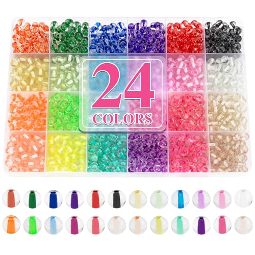 XSEINO 24 Colors 1200PCS Core Filled Glass Beads Kit 6mm DIY Craft Glass Beads, Fit for Bracelets, Jewelry Making, Necklace - color: Color Core Series