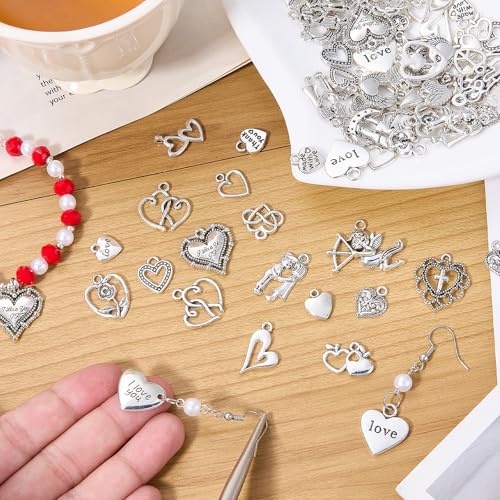 Charms for Jewelry Making Bulk Antique Silver Tibetan Alloy Pendants Love Word for Earring Bracelet Necklace - style: Heart
