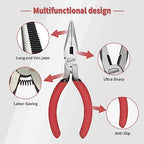 Needle Nose Pliers, 5 Inch, 5 Pack, Long Nose Pliers with Side Cutter, Spring Loaded for Cutting and Bending Wire - color: Red