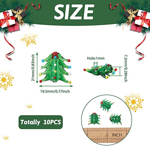 Cheriswelry 10pcs Christmas Tree Lampwork Glass Beads Cartoon Green Tree Loose Spacer Beads Center Drilled Handcraft Beads Ornament for DIY Earring Bracelet Necklace Jewelry Making 21x19.5mm - color: Christmas Tree-Green