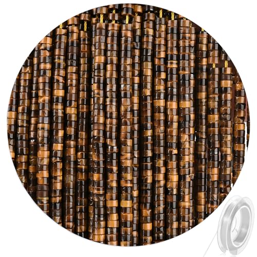 300pcs Natural Tiger Eye Heishi Spacer Beads 2x4mm Genuine Real Disc Stone Beading DIY Charm Smooth Loose Gemstone Beads for Jewelry Making Bracelets Necklaces Earrings Crafts - color: Yellow Tiger Eye