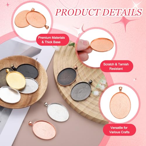 PATIKIL Pendant Trays for Jewelry Making, Blank Pendants Zinc Alloy Oval Bezel Settings Flat Base for Necklace Bracelet Charm - color: Rose Gold Tone